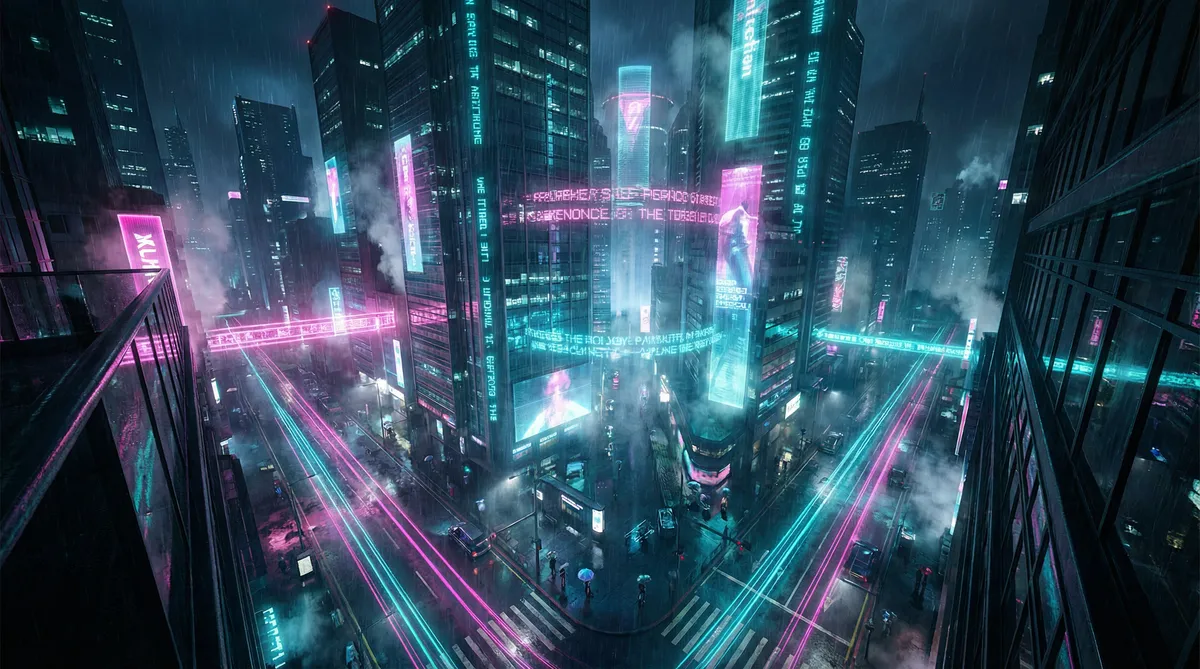 你是不是欠G了公交车 竖屏短剧平台首页背景 - 赛博朋克都市夜景